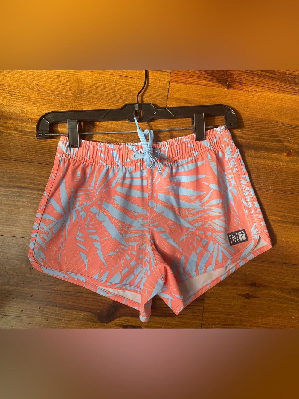 Salt Life Girl’s Boardshorts/Short Salmon & Columbia Blue Leaf  Print NWT YM